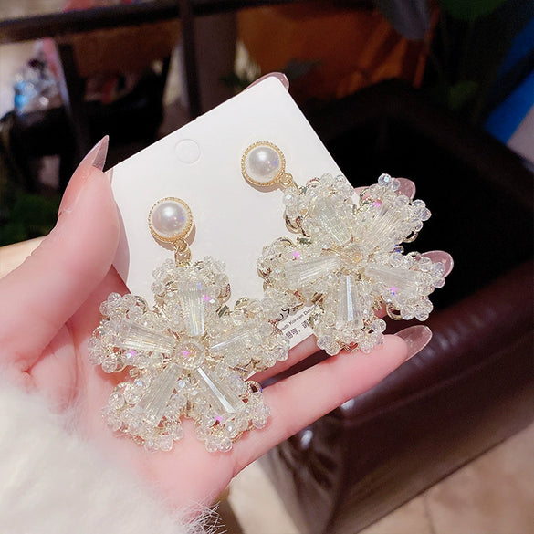 Luxury Exaggerated Artificial Crystal Flower Earrings For Women