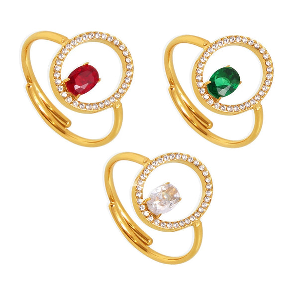 Luxury Geometric Line Opening Adjustable Titanium Steel Gold Plated Hand Inlaid Zircon Women's Ring