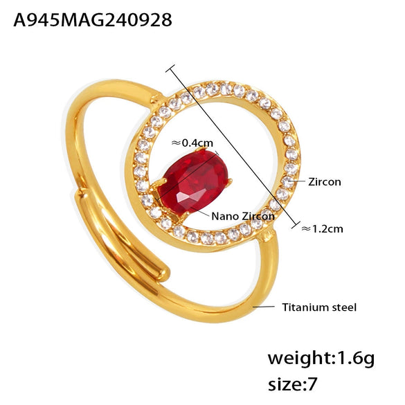Luxury Geometric Line Opening Adjustable 316L Stainless Steel Gold Plated Handinlaid Zircon Fashion Ring