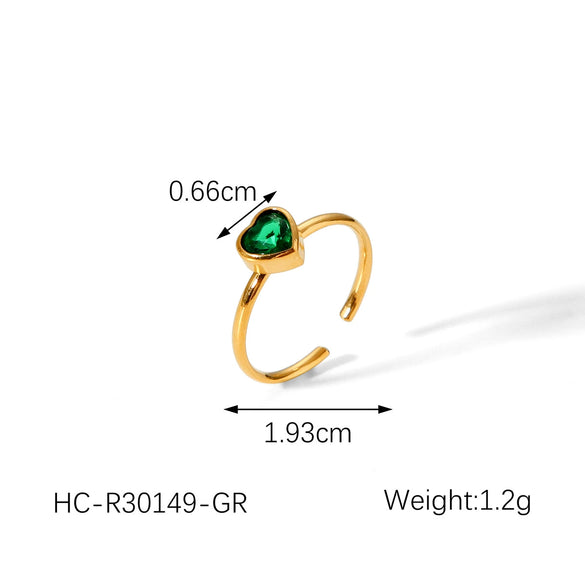 Luxury Heartshaped Diamondencrusted Stainless Steel Women's Open Ring With Electroplating