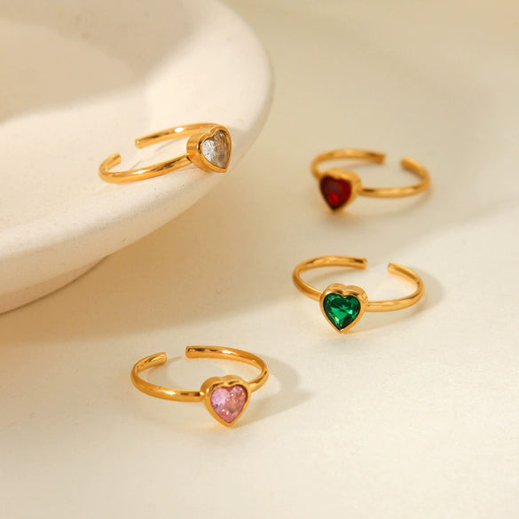 Luxury Heartshaped Diamondencrusted Stainless Steel Women's Open Ring With Electroplating