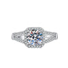 Luxury High End Women's Engagement Ring With Mosan Diamond Silver Plated Geometric Design