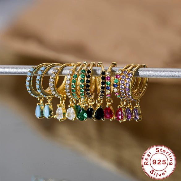 Luxury High Grade Hot Selling Women's Colorful Water Drop Earrings In Geometric Pattern Copper Material With Zircon Inlaid