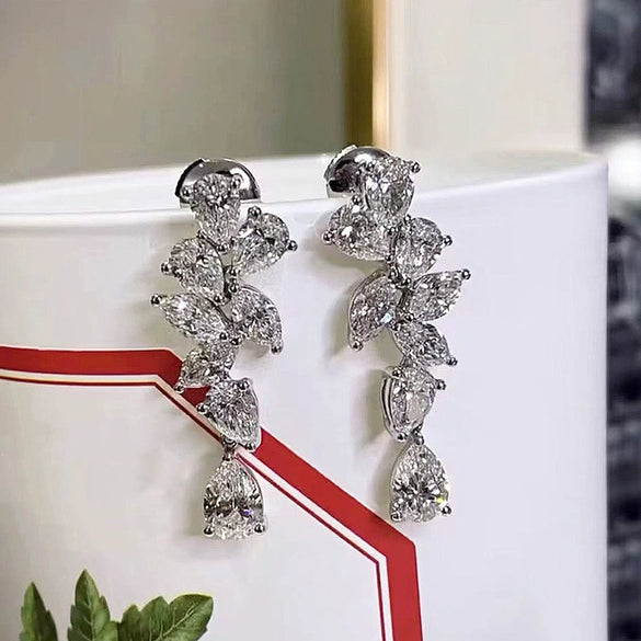 Luxury Long Earrings Copper Princess Style With Flowers And Leaves Design
