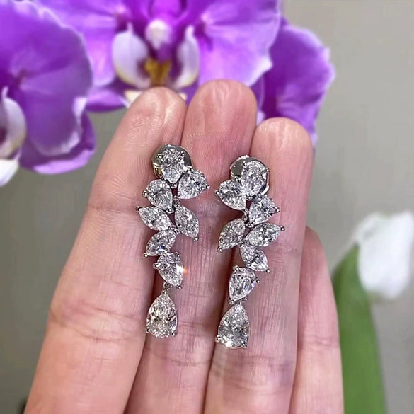 Luxury Long Earrings Copper Princess Style With Flowers And Leaves Design
