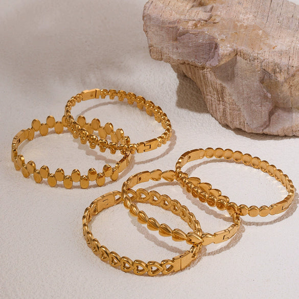 Luxury Minimalist Ring And Bracelet Combination Titanium Steel 18K Gold Plated Geometric Diamondencrusted Zircon Bracelet