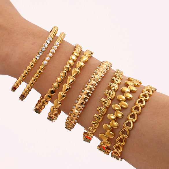 Luxury Minimalist Ring And Bracelet Combination Titanium Steel 18K Gold Plated Geometric Diamondencrusted Zircon Bracelet