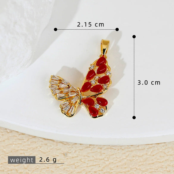 Luxury Multicolor Opal Butterfly Insects Cartoon Style Copper 18K Gold Plated Necklace And Earrings Pendant