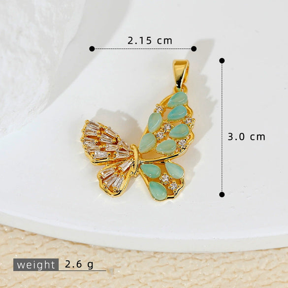 Luxury Multicolor Opal Butterfly Insects Cartoon Style Copper 18K Gold Plated Necklace And Earrings Pendant
