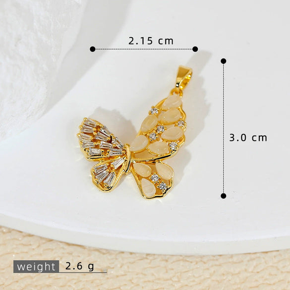 Luxury Multicolor Opal Butterfly Insects Cartoon Style Copper 18K Gold Plated Necklace And Earrings Pendant