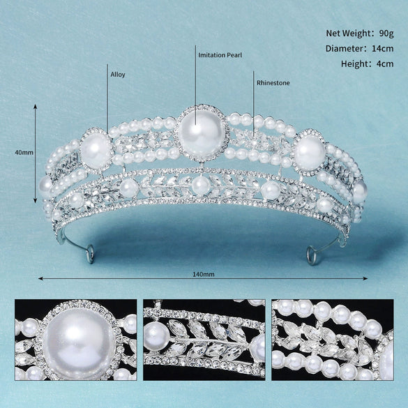 Luxury Pearl Rhinestone Crown For Women Princess Bridal Wedding Headpiece For Ceremony Banquet Party And Photography Accessories