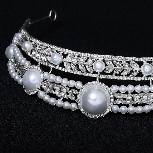 Luxury Pearl Rhinestone Crown For Women Princess Bridal Wedding Headpiece For Ceremony Banquet Party And Photography Accessories