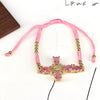 Luxury Retro Color Zircon Women's Gold Plated Adjustable Cotton Rope Bracelet Jewelry