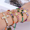 Luxury Retro Color Zircon Women's Gold Plated Adjustable Cotton Rope Bracelet Jewelry