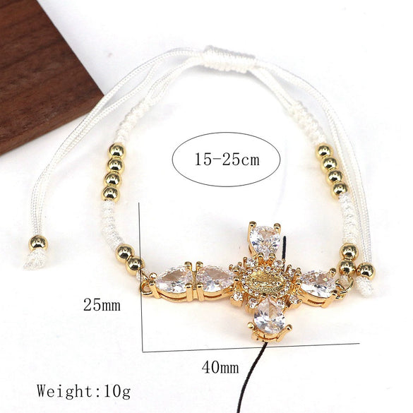 Luxury Retro Color Zircon Women's Gold Plated Adjustable Cotton Rope Bracelet Jewelry