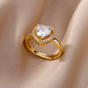 Luxury Retro Goldplated Heart Emerald Ring With Diamonds Copper Synthetic Zircon Geometric Style For Women