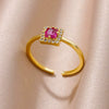 Luxury Retro Goldplated Heart Emerald Ring With Diamonds Copper Synthetic Zircon Geometric Style For Women