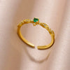 Luxury Retro Goldplated Heart Emerald Ring With Diamonds Copper Synthetic Zircon Geometric Style For Women
