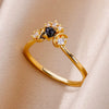 Luxury Retro Goldplated Heart Emerald Ring With Diamonds Copper Synthetic Zircon Geometric Style For Women