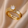 Luxury Retro Goldplated Heart Emerald Ring With Diamonds Copper Synthetic Zircon Geometric Style For Women