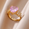 Luxury Retro Goldplated Heart Emerald Ring With Diamonds Copper Synthetic Zircon Geometric Style For Women