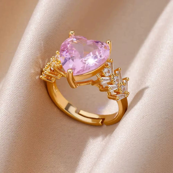 Luxury Retro Goldplated Heart Emerald Ring With Diamonds Copper Synthetic Zircon Geometric Style For Women