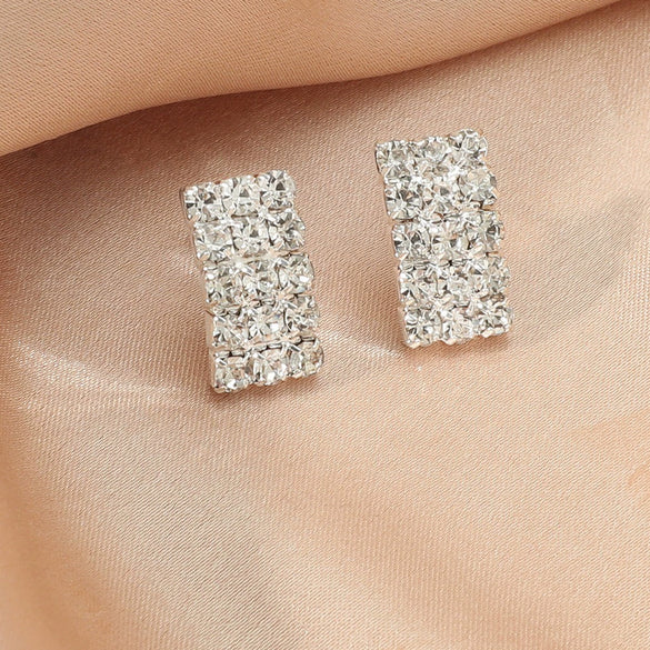 Luxury Shiny Rhinestone Square Earrings For Women Copper Electroplated Claw Set Dangle Earrings