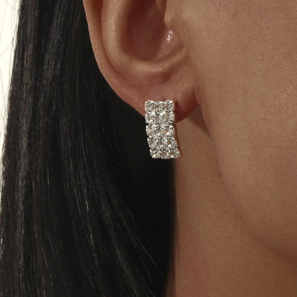 Luxury Shiny Rhinestone Square Earrings For Women Copper Electroplated Claw Set Dangle Earrings
