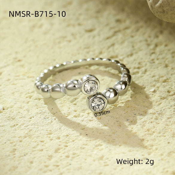 Luxury Stainless Steel Ring With Square Zircon Inlaid Electroplated Peach Heart And Round Shapes