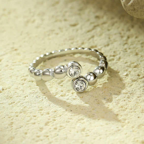 Luxury Stainless Steel Ring With Square Zircon Inlaid Electroplated Peach Heart And Round Shapes