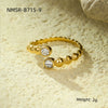 Luxury Stainless Steel Ring With Square Zircon Inlaid Electroplated Peach Heart And Round Shapes