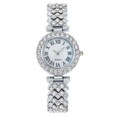 Luxury Women's Diamond Watch Alloy Case Steel Strap Round Dial Quartz