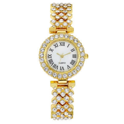 Luxury Women's Diamond Watch Alloy Case Steel Strap Round Dial Quartz