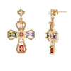 Luxury Women's Long Earrings Copper Gold Plated Color Zircon Exaggerated Personality Cross