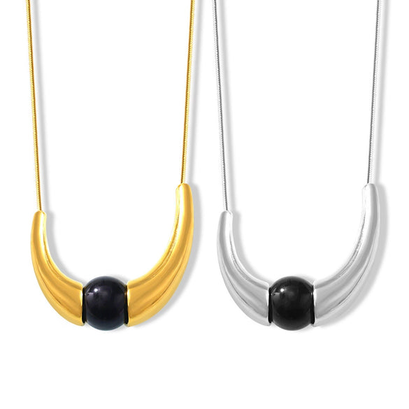 Luxury Women's Stainless Steel Clavicle Chain With Black Onyx Fashion Distinctive Long Fadeless Necklace Electroplated Titanium Steel Geometry Design