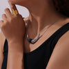 Luxury Women's Stainless Steel Clavicle Chain With Black Onyx Fashion Distinctive Long Fadeless Necklace Electroplated Titanium Steel Geometry Design
