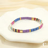 Macaron Color Mixed Material Hand Painted Geometric Beads Stretch Bracelet For Women And Unisex
