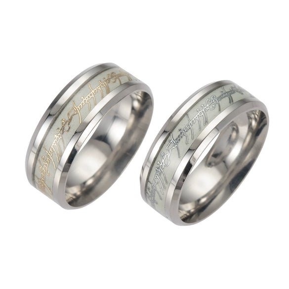 Magic Ring Stainless Steel With Dripping Oil Treatment Letters Numbers Text Luminous Fluorescent