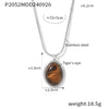 Maillard Style Autumn Winter Stacked Oval Tiger Eye Stone Pendant Necklace Light Luxury Stainless Steel Non Fading Regular Chain Electroplated