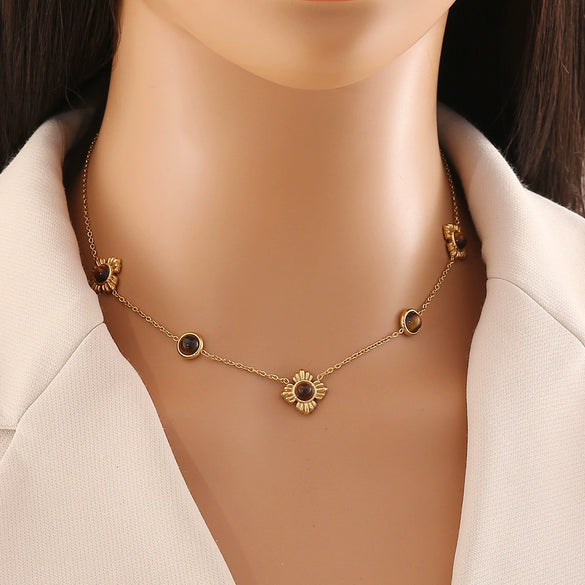 Maillard Style Geometric Stainless Steel Necklace Suit With O Chain And Electroplating Design