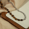 Maillard Style Handmade Beaded Stitching Tiger Eye Stone Bracelet With Geometric Pattern Made Of Titanium Steel And Electroplated For Women