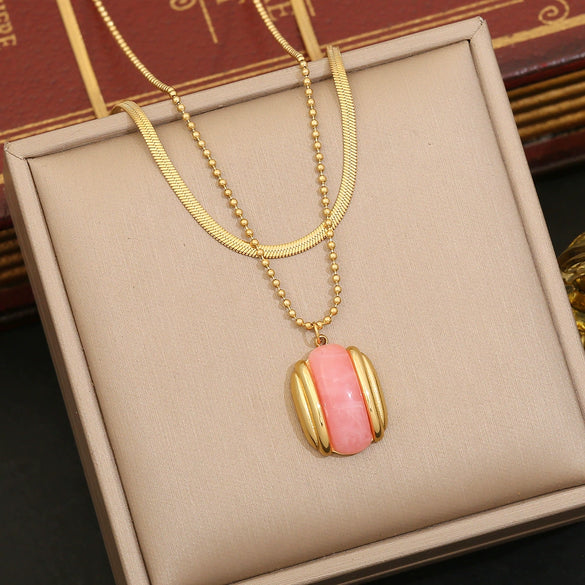 Maillard Style Stainless Steel Double Chain Jewelry With Geometric Pendant And Electroplating Treatment For Women