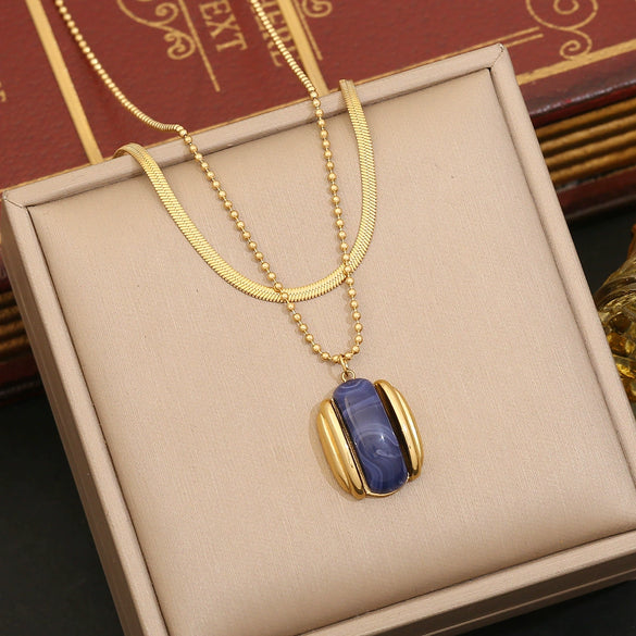 Maillard Style Stainless Steel Double Chain Jewelry With Geometric Pendant And Electroplating Treatment For Women