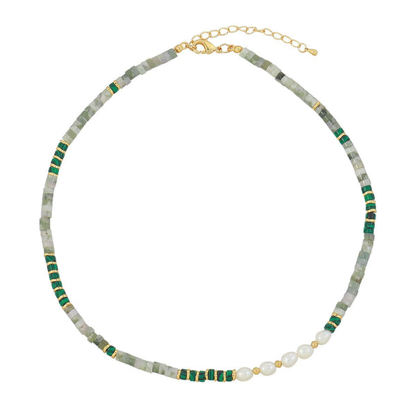 Malachite Freshwater Pearl Stone Handmade Retro Geometric Women's Necklace