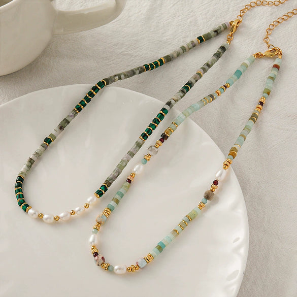 Malachite Freshwater Pearl Stone Handmade Retro Geometric Women's Necklace