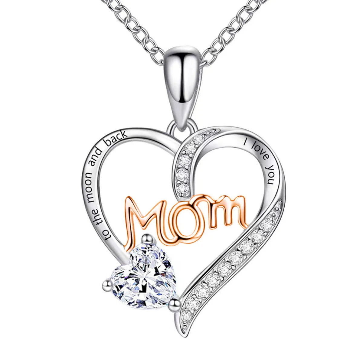 Mama Heart Shape Alloy Plating Artificial Diamond Mother's Day Women's Pendant Necklace