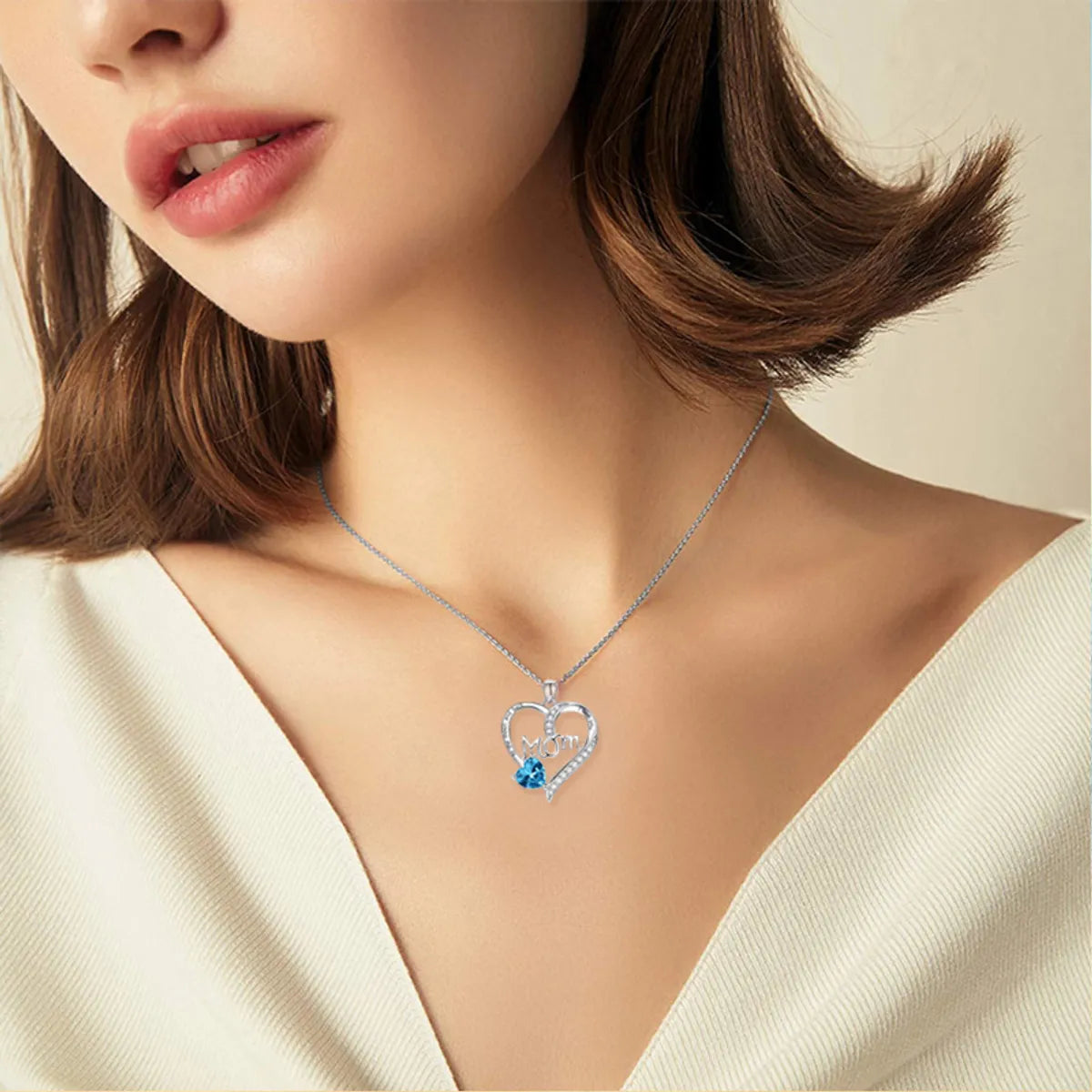 Mama Heart Shape Alloy Plating Artificial Diamond Mother's Day Women's Pendant Necklace