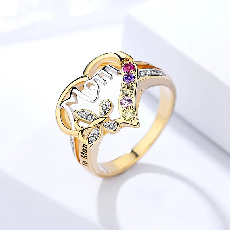 Mama Heart Shape Alloy Plating Rhinestones Mother'S Day Women'S Rings