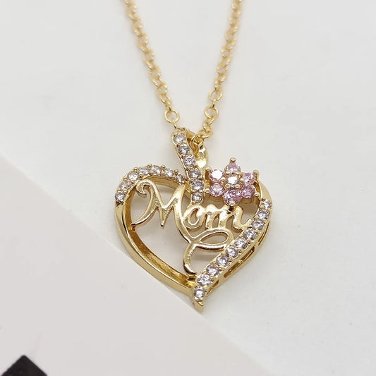 Mama Letter Heart Shape Copper Plating Inlay Zircon Gold Plated Necklace