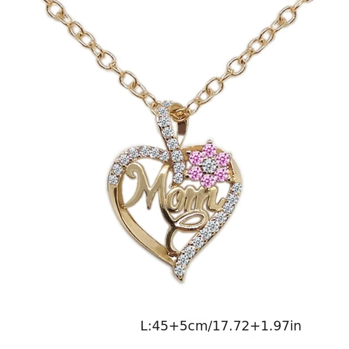 Mama Letter Heart Shape Copper Plating Inlay Zircon Gold Plated Necklace